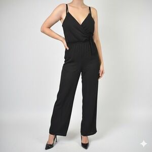 EXPRESS Sleeveless Wrap Tie Waist Wide Leg Lined Romper Jumpsuit Size XS Black‎